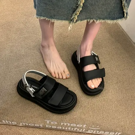 2024新款夏季网红超火罗马凉鞋女厚底仙女风时尚百搭配裙子沙滩鞋图片