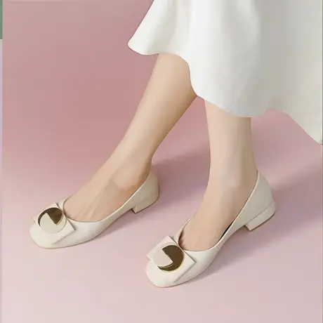 卓诗尼商场同款一脚蹬2023年秋款白色单鞋女款新款专柜专卖店图片