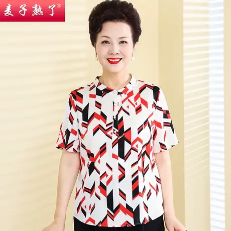 妈妈夏装短袖T恤洋气阔太太小衫雪纺衬衣时尚50岁春中老年人女装图片