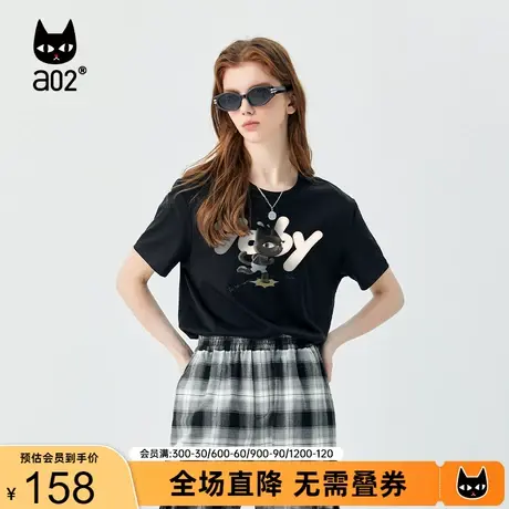 【趣玩】a02百搭T恤女2023夏季新品宽松休闲圆领印花T恤纯棉短袖图片
