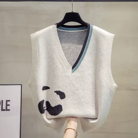 细针v领针织马甲背心女2023秋装新款宽松马夹外穿上衣毛衣坎肩潮商品大图