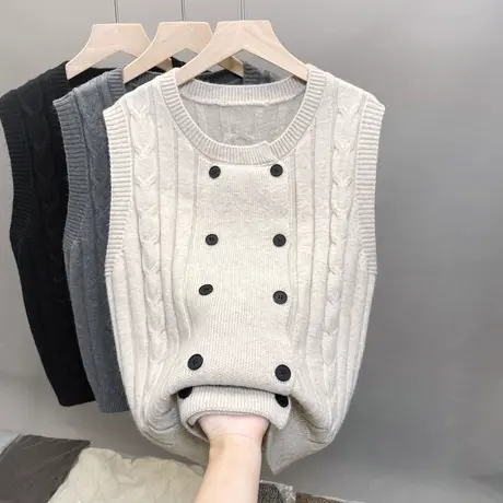 2023新款秋装圆领针织马甲背心女外穿坎肩无袖毛衣百搭叠穿上衣女商品大图