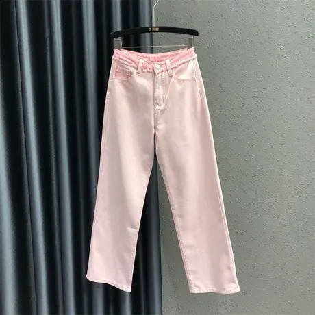 毛边高腰设计感甜酷休闲阔腿长裤欧货女夏新款显瘦韩版牛仔直筒裤商品大图