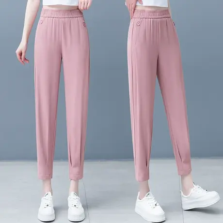 凉感冰丝哈伦裤女松紧高腰束脚八分裤2023新款小个子宽松休闲裤潮商品大图