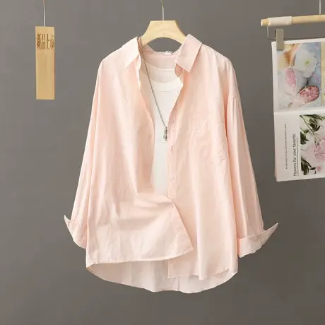 2023秋装衬衫女设计感小众休闲宽松粉色衬衣OL气质显白中长款上衣商品大图