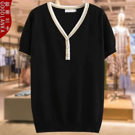 夏装大码200斤冰丝针织短袖T恤洋气时尚中年胖妈妈小香风小衫上衣商品大图