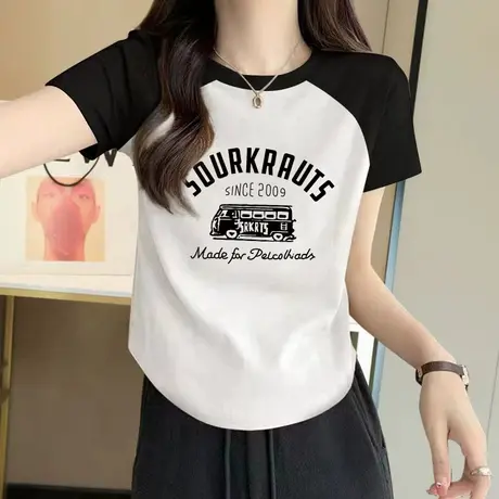 插肩袖t恤正肩袖显瘦短袖衣服女2023新款爆款设计感修身短款上衣图片