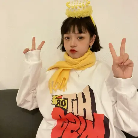 红续印花字母薄款圆领卫衣女宽松慵懒风ins潮长袖2023年春秋新款图片