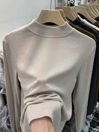 欧货半高领内搭打底衫女装秋冬加厚德绒长袖T恤洋气紧身百搭上衣商品大图