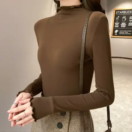 秋装2023年早秋新款女装半高领长袖t恤上衣服气质百搭时尚洋气商品大图