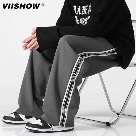 VIISHOW条纹裤子男款秋季美式潮牌直筒卫裤青少年运动休闲长裤商品大图