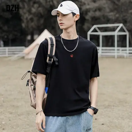 男士夏天短袖男潮牌潮流半袖白t恤宽松上衣刺绣衣服夏季体恤内搭商品大图