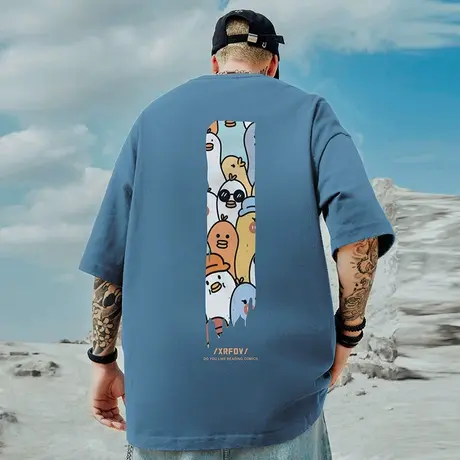 2023重磅潮牌宽松T恤美式短袖五分半袖纯棉国潮大码男装夏季男款商品大图