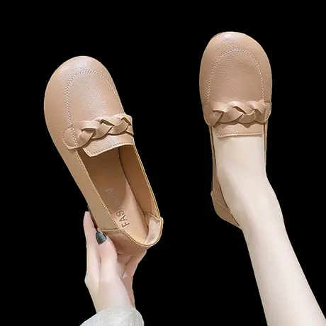 平底单鞋女2023年春季新款韩版百搭一脚蹬两穿豆豆鞋浅口软底软皮商品大图