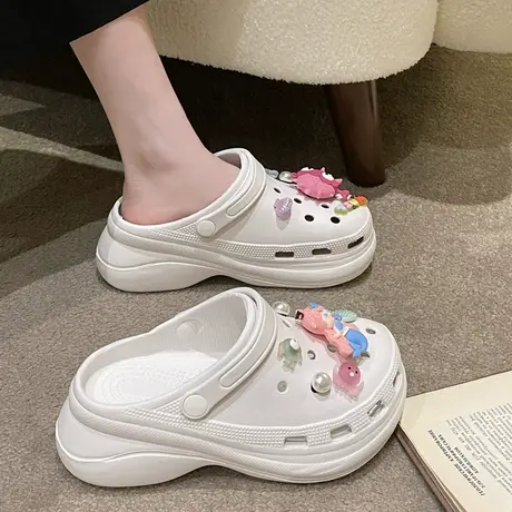 新时尚松糕底洞洞鞋女款厚底增高防滑网红可爱沙滩凉拖鞋外穿夏季商品大图