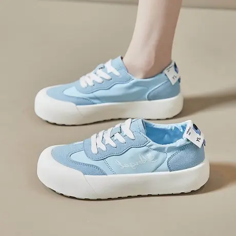 时尚简约低帮帆布鞋女2023夏季新款轻便透气运动小白鞋休闲德训鞋商品大图