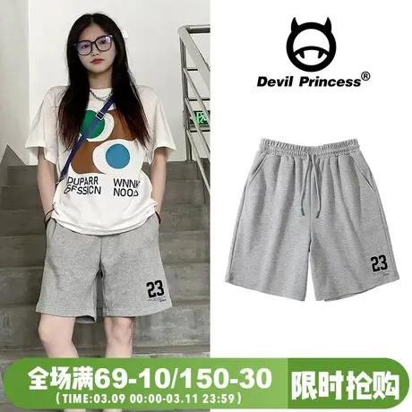 灰色运动风宽松oversize阔腿五分裤男女同款显瘦学院风潮牌短裤夏图片