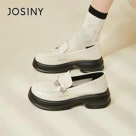 Josiny/卓诗尼厚底豆豆鞋乐福鞋女2024新款春季学院风小皮鞋浅口商品大图