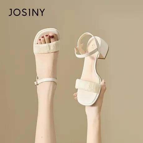 Josiny/卓诗尼百搭通勤不累脚粗跟凉鞋女夏季2023新款网纱高跟鞋商品大图