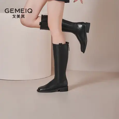 戈美其马丁靴女长筒靴2023秋冬新款瘦瘦中筒高筒骑士靴小个子长靴图片