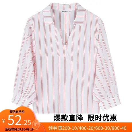 艾格2023春季女装休闲个性简约设计感小众条纹中长款衬衫z1615商品大图