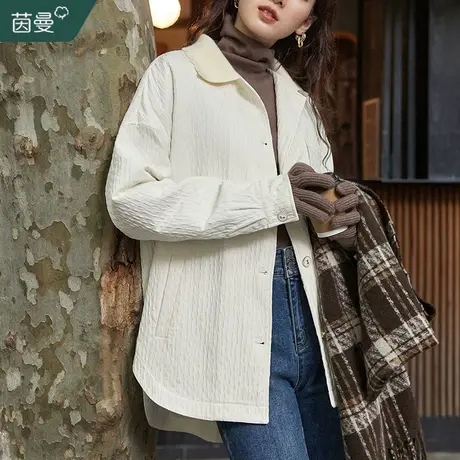 茵曼小香风轻薄棉服外套秋冬2023新款小个子宽松保暖夹棉上衣棉袄图片