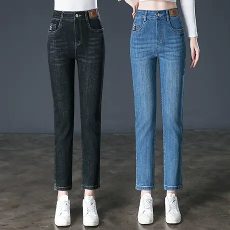 牛仔裤女2023秋季新款高腰弹力显瘦九分小脚铅笔裤大码小个子裤子商品大图