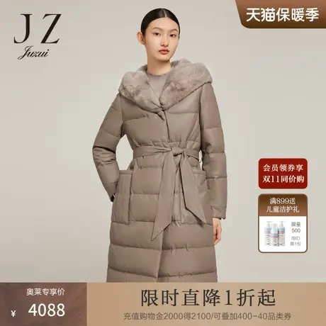 JZ玖姿水貂毛领皮衣女装2022冬季新款保暖羽绒羊皮休闲帽款外套图片