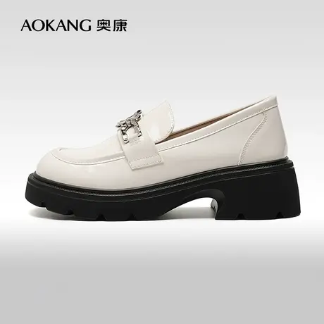 【门店发货】奥康女鞋 春秋季新款休闲时尚乐福小皮鞋粗跟百搭图片