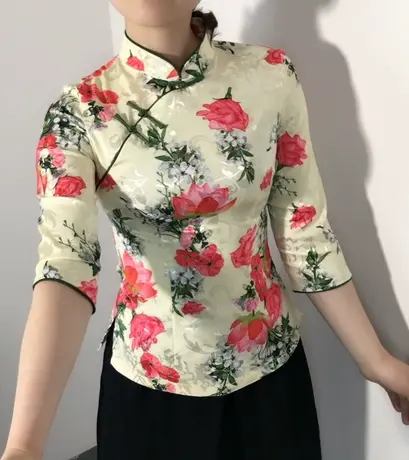 傲雪屋中国风复古盘扣女装修身显瘦旗袍上衣唐装女斜襟立领礼服夏商品大图