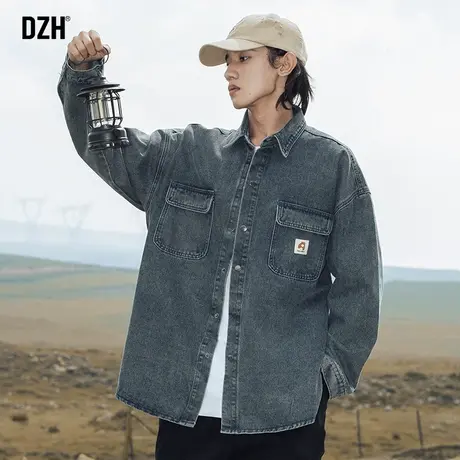男士牛仔衬衫男长袖高级感潮牌工装衬衣外套春秋宽松男装2023新款商品大图