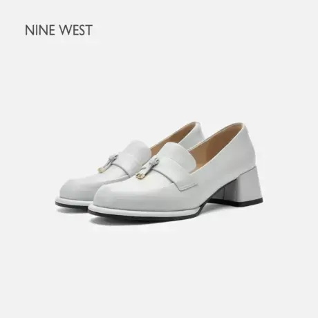 Nine West/玖熙女鞋真皮高跟单鞋2025夏季新款通勤圆头粗跟乐福鞋商品大图