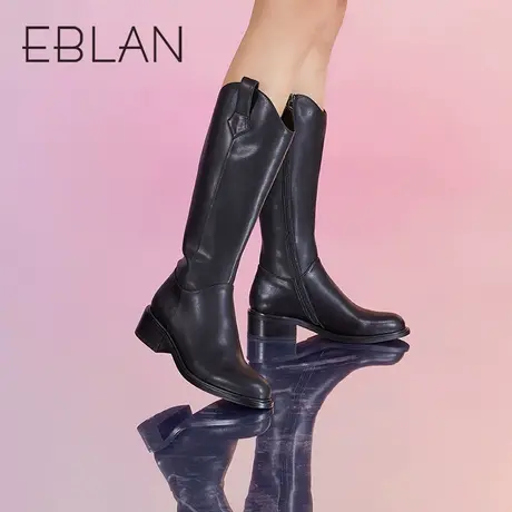 伊伴女鞋秋冬新款高靴时装靴简约小众设计感骑士靴长靴瘦瘦靴皮靴图片