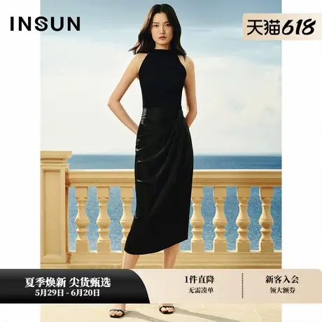 INSUN恩裳夏季气质冰丝针织挂脖上衣图片