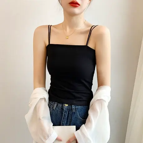 黑色吊带小背心女2024新款纯色百搭小众设计感修身可外穿打底上衣图片