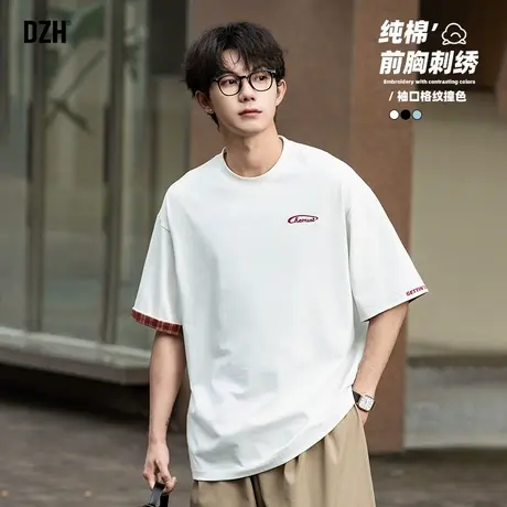 男生白色t恤男纯棉夏季半袖上衣男款2025新款圆领短袖百搭宽松潮商品大图