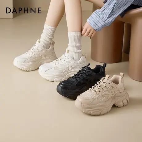 达芙妮厚底老爹鞋女款2025春夏新款显脚小百搭小白鞋透气网面运动图片