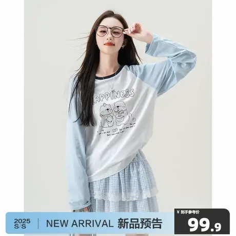 唐狮2025新款春秋季长袖T恤女气质温柔插肩袖宽松上衣休闲女装商品大图