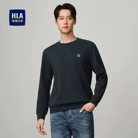 HLA/海澜之家圆领提花长袖T恤25春夏新高周波印花针织弹力长袖男商品大图