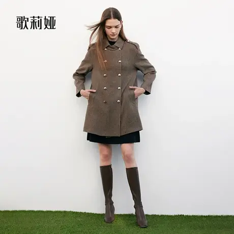 歌莉娅羊毛呢外套女冬季新款海军风设计中长款外搭上衣1ADL6N0X0图片