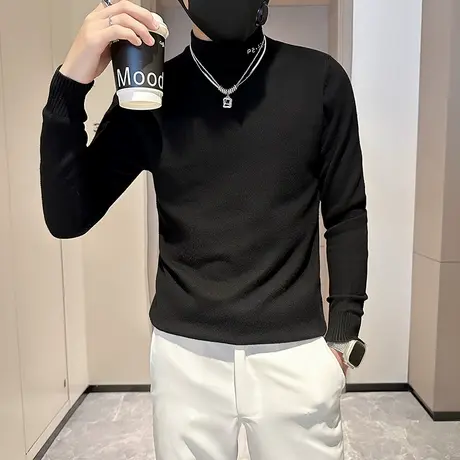 秋冬季半高领套头针织打底衫纯色简约ins高级感修身内搭毛衣体恤商品大图