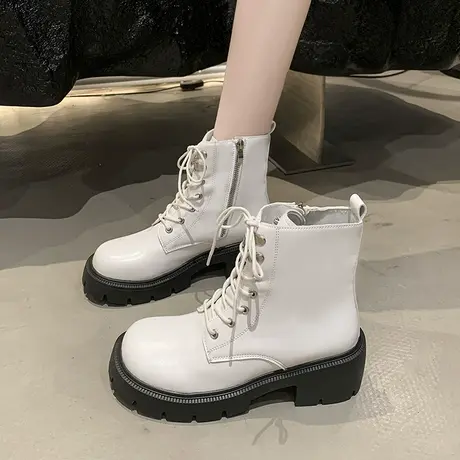 法式复古马丁靴女2025年新款秋季配裙子粗跟增高短靴圆头通勤靴子商品大图