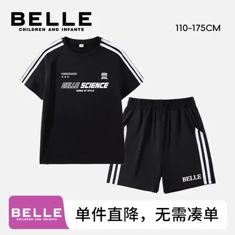 百丽童装运动套装儿童速干夏季短袖短裤男童训练服大童夏装球衣M图片