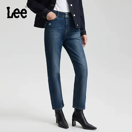 【张凌赫代言】Lee商场款25秋新美颜牛仔422修身直脚深蓝女牛仔裤图片