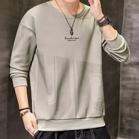 圆领卫衣男春秋季宽松套头内搭打底衫潮牌印花长袖t恤男装上衣服商品大图