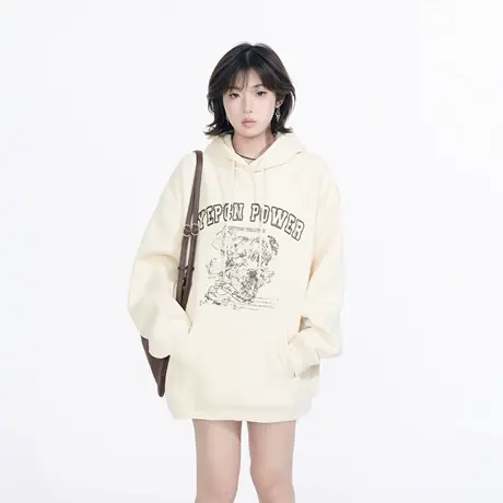 YEP印花连帽卫衣女春秋2025年新款美式复古帽衫宽松套头外套加绒商品大图