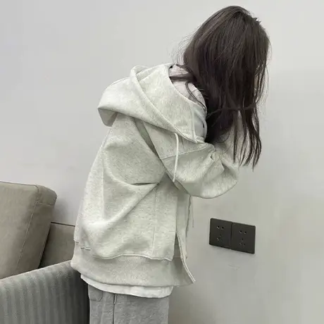 2023新款开衫卫衣长袖女春秋百搭宽松显瘦韩版慵懒风薄款连帽上衣商品大图