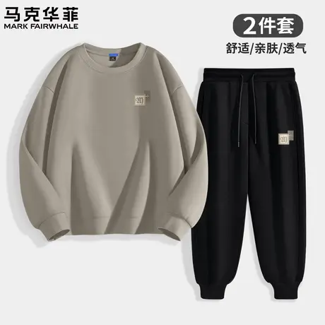 马克华菲圆领卫衣套装男2025新款秋季运动束脚裤男士宽松两件套X商品大图
