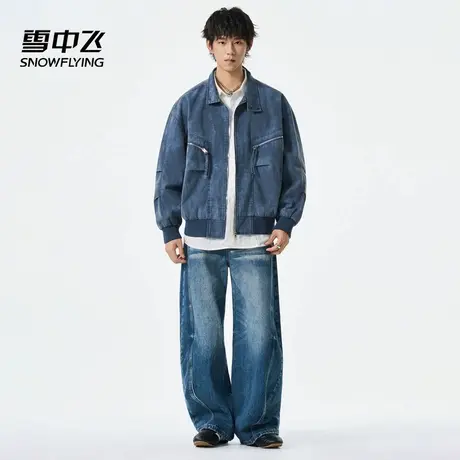 雪中飞灰色立领外套2025年秋季新款复古潮牌拉链短款外套美式夹克商品大图