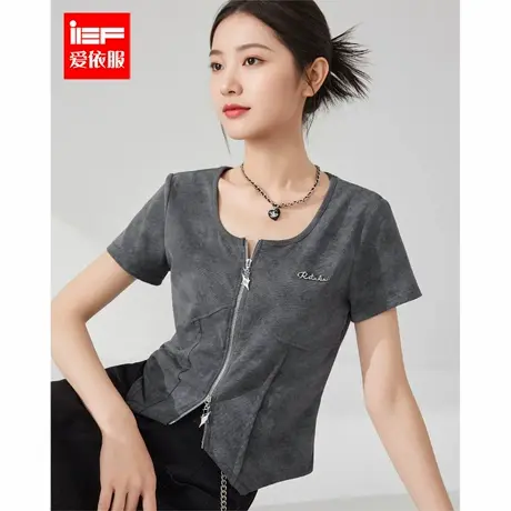 IEF/爱依服2025夏季新款韩系风时尚小众设计感通勤百搭短袖上衣图片